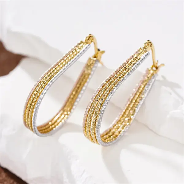 Wholesale Three-dimensional Geometric Earrings For Women In Copper With KC Golden Water Plating And 0.03µm Thickness