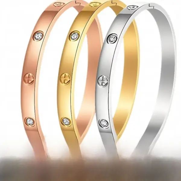 Wholesale Waves Inlay Bangle For Women In Steel Color Titanium Steel With Rhinestones