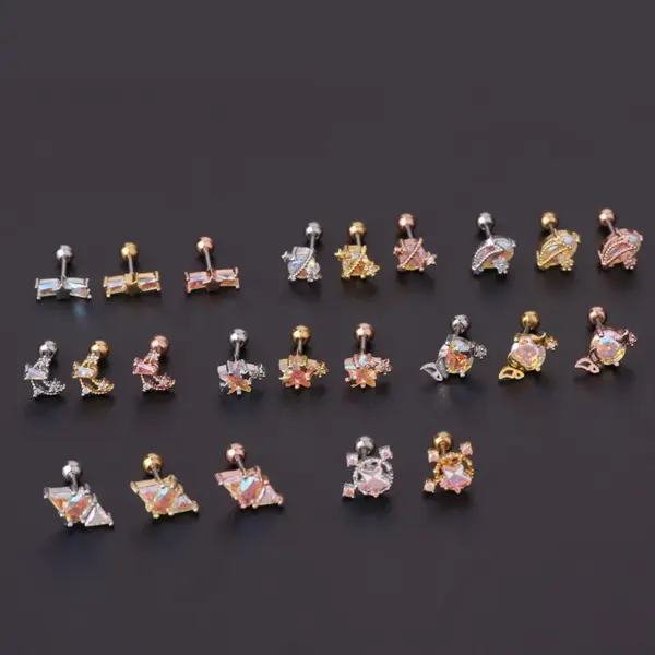 Wholesale 316L Stainless Steel Copper Ear Cartilage Rings & Studs Geometric Waterproof Non Tarnish Surgical Steel Women'S