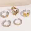 Wholesale Stainless Steel Adjustable Rings Unisex Open Leaf Ring Rustproof Vintage Finger Ring Men Women Suitable For All Seasons