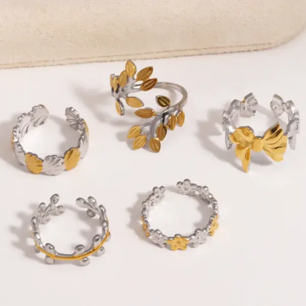Wholesale Stainless Steel Adjustable Rings Unisex Open Leaf Ring Rustproof Vintage Finger Ring Men Women Suitable For All Seasons