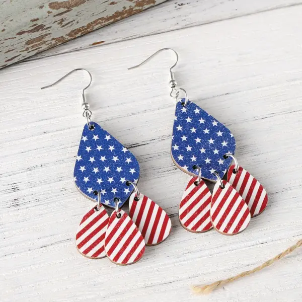Wholesale Retro White Wood Water Droplets Drop Earrings For Women With 304 Stainless Steel Ear Pins Featuring Print Design