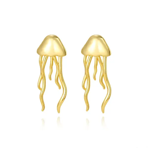 Wholesale 1 Pair Casual Hawaiian Commute Jellyfish Shell Copper 18K Gold Plated Ear Studs