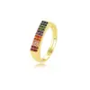 Wholesale Women’s Rectangle Claw Setting Ring In Brass With 18K Real Gold Water Plating And Zircon Inlay