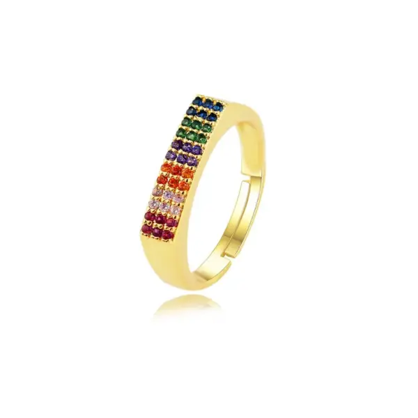 Wholesale Women’s Rectangle Claw Setting Ring In Brass With 18K Real Gold Water Plating And Zircon Inlay