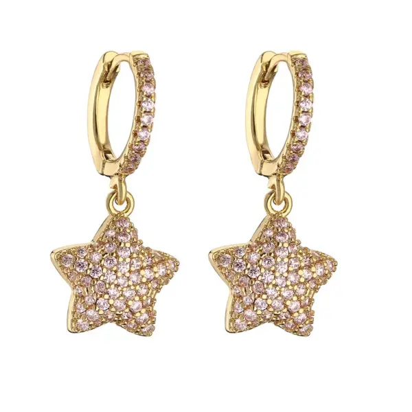 Wholesale Elegant Classic Style Star Copper Inlay Zircon Drop Earrings 1 Pair
