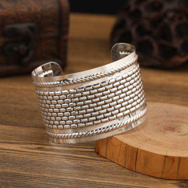 Wholesale Retro Ethnic Style Miao Silver Wide Edition Bracelet Carved Pattern Women's Bohemian Bracelet Xizang Bracelet Alien Accessories