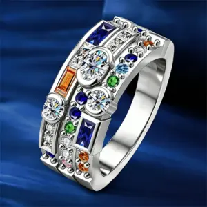 Wholesale Geometric Women’s Ring In Copper With White K Water Plating, Claw Setting Featuring Zircon Inlay