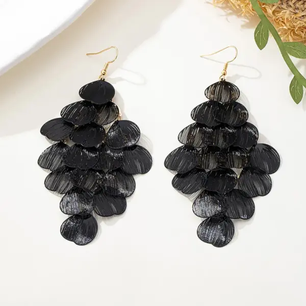 Wholesale Bohemian Dyed Black Tassel Leaves Ear Hook Earrings For Women In KC Golden Plated Alloy