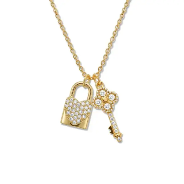 Wholesale Asymmetrical Key Necklace For Women In 304 Stainless Steel With 18K Real Gold Plated PVD Coating And Rhinestone Inlay On Cable Chain