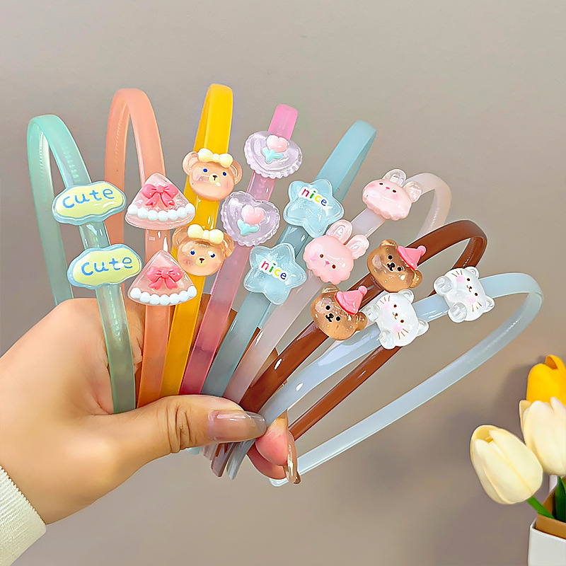 Wholesale Small Fresh Transparent Jelly Color Hair Hoop Cute Cartoon Children's Broken Hair Card Girl's Toothed Anti-Slip Hair Pressure Head Hoop