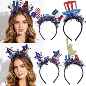 Wholesale American Flag Hair Band For Women In Red Cloth Material, Stylish Commute Hair Accessory For Independence Day
