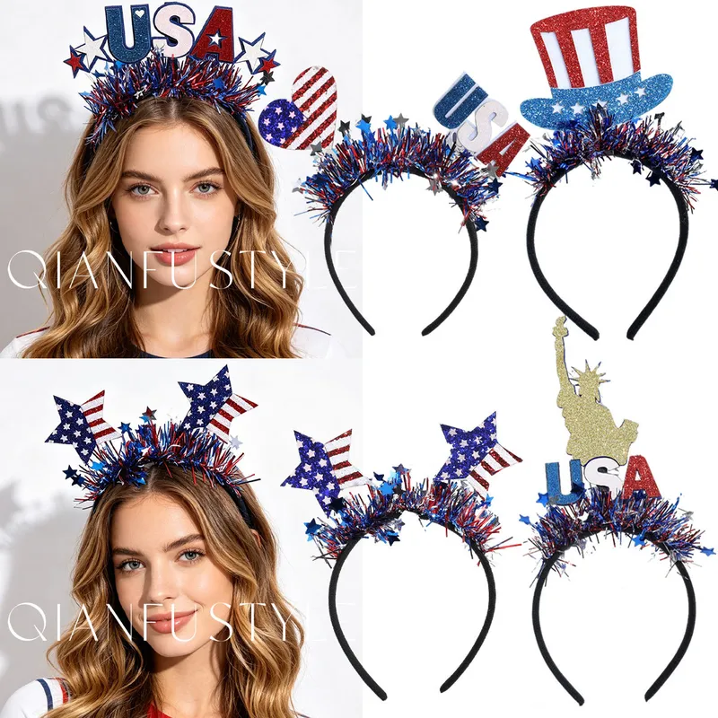 Wholesale American Flag Hair Band For Women In Red Cloth Material, Stylish Commute Hair Accessory For Independence Day