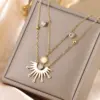 Wholesale 205 Double Layer Stacked Necklace Butterfly Star Four-Leaf Flower Simple 18K Gold Plated