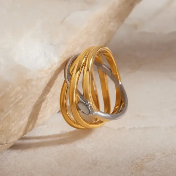 Wholesale 304 Stainless Steel Geometric Snake PVD Coated Real Gold Plated Casual Modern Style Commute Waterproof Non Tarnish Open Rings Rings