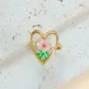 Wholesale New Fashion Design 304 Stainless Steel Furnace Electroplated 18K Real Gold Dried Flower Resin Heart Open Ring