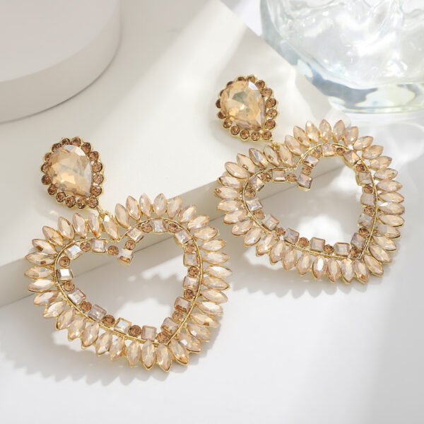 Wholesale Valentine's Day  Love earrings fashion color alloy rhinestone hollow love earrings jewelry