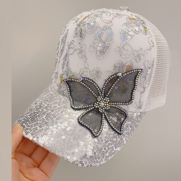 Wholesale Arrival Summer Sequin Butterfly Baseball Cap Women's Fashion Sunscreen Sunshade Hat Breathable All-match Korean Style Street Dance Cap