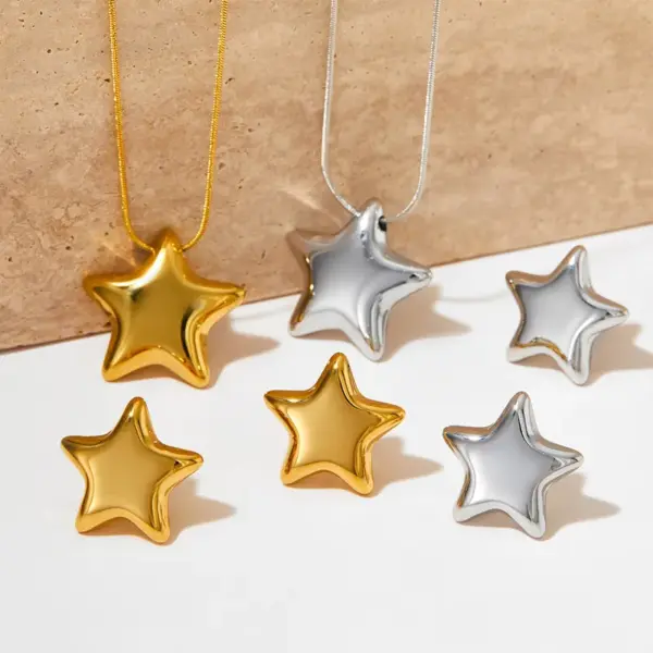 Wholesale PVD Coated Real Gold Plated 16K White Plating Star 304 Stainless Steel Simple Style Classic Waterproof Non Tarnish Earrings Necklace