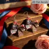 oly-1efba72f89feb83352c385713196b2e7 Wholesale Retro White & Red Bow Tie Print Drop Earrings For Women With 304 Stainless Steel Ear Pins