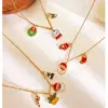 Wholesale 304 Stainless Steel Geometric PVD Coated Enamel 18K Real Gold Plated Nordic Style Sweet Simple Style Hypoallergenic Cross Chain Cuban Link Chain Curb Chain Lobster Trigger Clasp Closure Gold Multi Charms Necklace