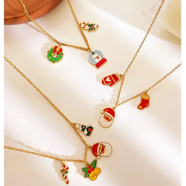 Wholesale 304 Stainless Steel Geometric PVD Coated Enamel 18K Real Gold Plated Nordic Style Sweet Simple Style Hypoallergenic Cross Chain Cuban Link Chain Curb Chain Lobster Trigger Clasp Closure Gold Multi Charms Necklace