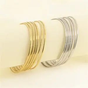 Wholesale Ion Plating (IP) 18K Gold Plated Solid Color 304 Stainless Steel Solid Color Waterproof Non Tarnish 304 Stainless Steel Bangle