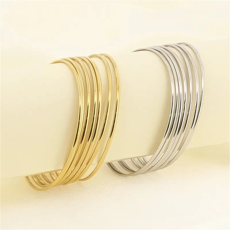 Wholesale Ion Plating (IP) 18K Gold Plated Solid Color 304 Stainless Steel Solid Color Waterproof Non Tarnish 304 Stainless Steel Bangle