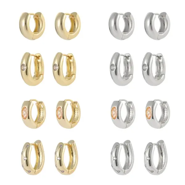 Wholesale Geometric Copper Earrings For Women With 14K Real Gold Plating And Zircon Inlay