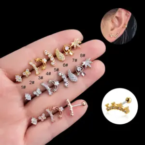 Wholesale 1 Piece Ear Cartilage Rings & Studs Vintage Style French Style Simple Style Star Wings Butterfly 316L Stainless Steel Copper Waterproof Non Tarnish Surgical Steel Zircon