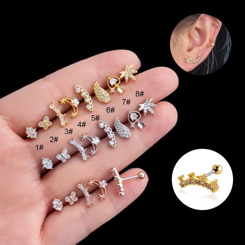 Wholesale 1 Piece Ear Cartilage Rings & Studs Vintage Style French Style Simple Style Star Wings Butterfly 316L Stainless Steel Copper Waterproof