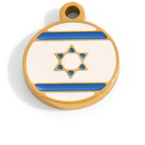 Wholesale National Flag Pendant In 304 Stainless Steel With 0.03µm PVD Coated 18K Real Gold Plating And Enamel Finish, 1 PCS Package