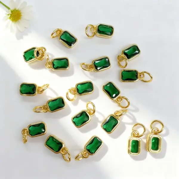 Wholesale 18K Gold Plated Copper Color Retention Rectangular Colorful Zircon Twelve Constellation Stone Pendant DIY Jewelry Hanging Water Plated Imitation Gold Geometric