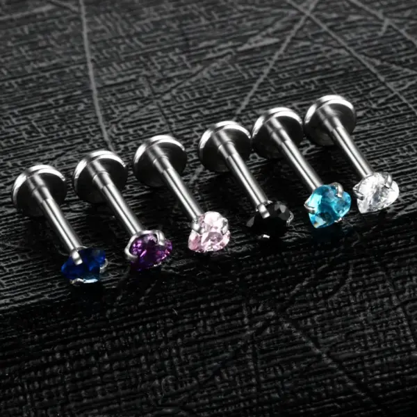 Wholesale Fashion Geometric Stainless Steel Inlaid Zircon Lip Stud 1 Piece