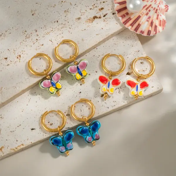 Wholesale PVD Coated Real Gold Plated 18K Gold Butterfly 304 Stainless Steel Modern Style Pastoral Waterproof Non Tarnish Drop Earrings