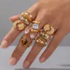 Wholesale 18K Gold Plated 304 Stainless Steel Diamond Ring Vintage Gemstone Ring Vacuum Electroplating (In Furnace) Geometric Asymmetric Ring Jewelry Rings For Women With Rhinestones And Tiger Eye