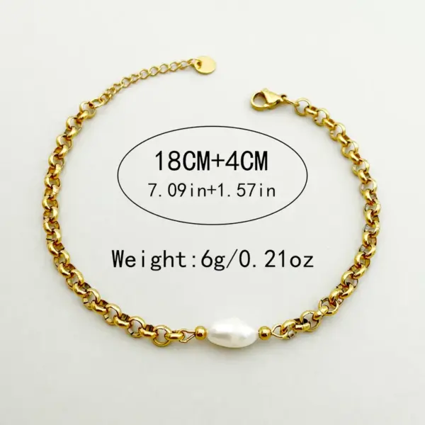 Wholesale French Style Simple Style Irregular 304 Stainless Steel Freshwater Pearl 14K Gold Plated Bracelets In Bulk