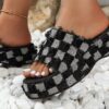 Wholesale women’s shoes summer wedge platform beach outerwear plaid denim slippers plus size women