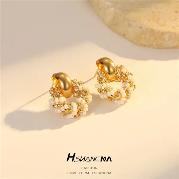 Wholesale Oval Copper Stud Earrings With Seed Bead Inlay, Featuring 925 Sterling Silver Posts For Women In Simple Style