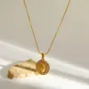 Wholesale Electroplated Portrait Pendant Necklace For Women With 18K Gold Plated Stainless Steel And Zircon, PVD Coated Snake Chain