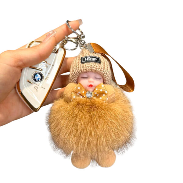 Wholesale Real Fox Fur Doll Car Keychain Hanging Cute Plush Doll Doll Bag Pendant Couple Gift