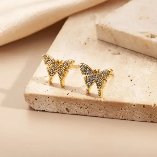 Wholesale Color Retention Electroplated Zircon Butterfly Earrings Fashionable Casual Elegant Versatile Copper Alloy Earring For Women