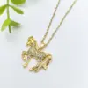 Wholesale Handmade Horse Necklace For Women In 201 Stainless Steel With Golden Plated Electroplated Finish And Zircon Inlay On Cable Chain