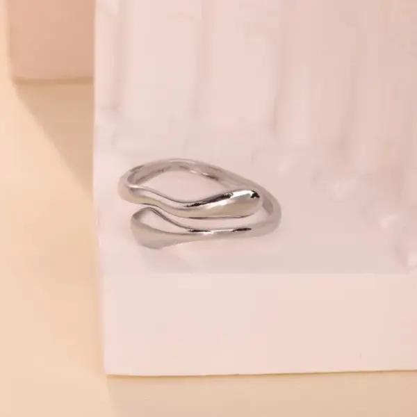 Wholesale 18K Gold Plated Stainless Steel Wave Ring Women's Open Ring Vacuum Electroplating Unisex Casual Four Seasons Wear