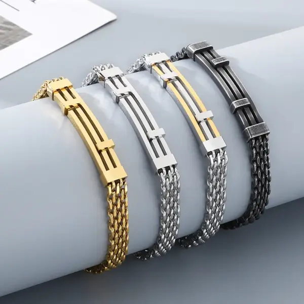 Wholesale Geometric Simple Style Men's Bracelet In 304 Stainless Steel With 18K Real Gold Plated PVD Coating 0.03µm