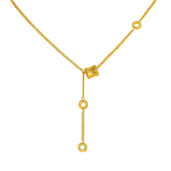 Wholesale Women's Jewelry Copper Material Geometric Design Cylinder Pendant Gold-Plated Imitation Gold Water-Plated Y-Shaped Necklace Gold