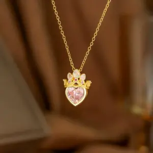 【9253】Pink Diamond Crown Necklace【gold】