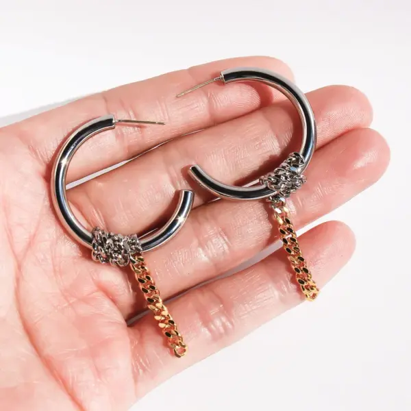 Wholesale 1 Pair Hip-Hop Exaggerated C Shape Lines Plating Brass 24K Gold Plated Bullet Backs Hoop Earrings