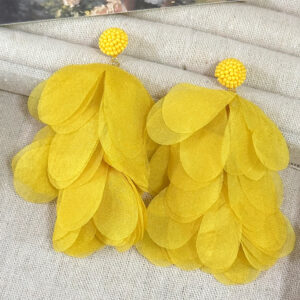 Mesh yellow petal tassel earrings