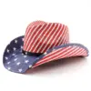 Wholesale American Flag Cowboy Style Straw Hat With Flat Brim Featuring UV Protection, Polyester Material And Star Craft